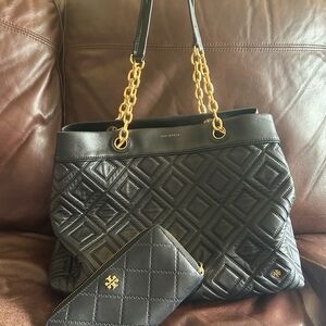 Tory Burch Black and Gold Quilted Shoulder Bag